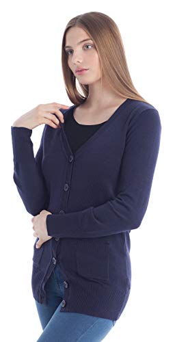 Fancy Stitch Women's Button Down Pocket Knit Cardigan Sweater Coat Patriot Blue