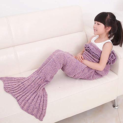 KALRI Warm and Soft Kids Knitted Mermaid Blanket Handmade Sleeping Bag