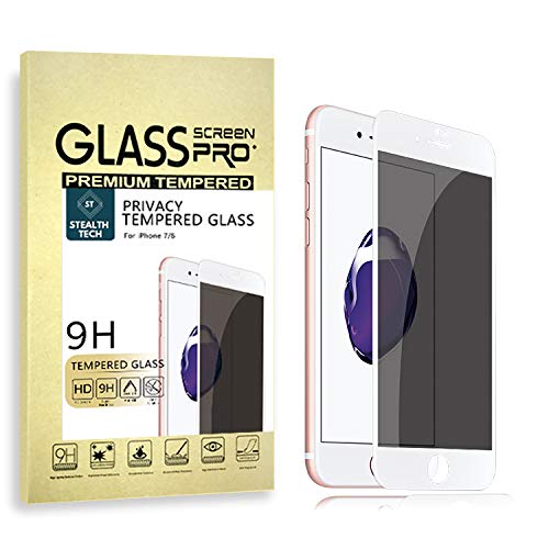 StealthTECH Privacy Screen Protector for iPhone 8 and 7, [2019 Upgraded Design] [Full Coverage] [Anti-Dim], Smash Proof Tempered Glass, Anti-Spy, HD Ultra Definition, White Colour