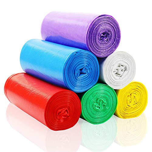 KONE Small Trash Bags, 168 Count 4 Gallon Garbage Bags for Bathroom, Bedroom, Office, Car, Home Waste Bin Plastic Trash Can Liners, Cat Litter Bags, 6 Color