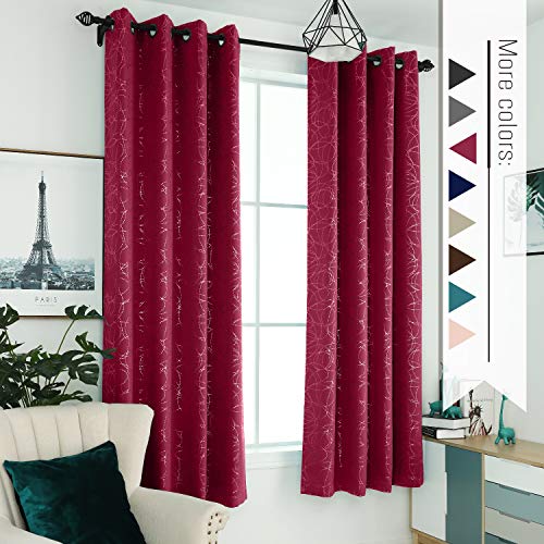 Sophia & William 52" W x 95" L Thermal Insulated Blackout Curtains with Grommets, Hot Stamping (Silver) Irregular Lines with Dots- 2 Panels, Black