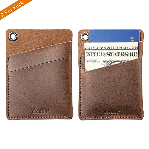 Rustic Pocket Card Sleeve Slim Wallet Case, Small Leather EDC Organizer Pouch, Full Grain Leather, Made to Last, Max 6 Cards, Minimalist Design, Gift for Men, Father's Day's Gift, 2 per Pack.