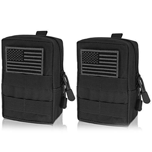 Heycard EDC Pouch 2 Pack Molle Pouch Tactical Pouch Organizer (Black+Patche)