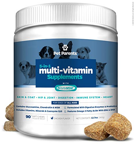 Book Cover Pet Parents USA Dog Multivitamin 4g 90c- Omega 3 For Dogs + Glucosamine for Dogs + Dog Probiotics + MSM for Dogs, Multivitamin for Dogs, Dog Vitamins + Dog Immunity, Vitamins For Dogs & Puppy Vitamins