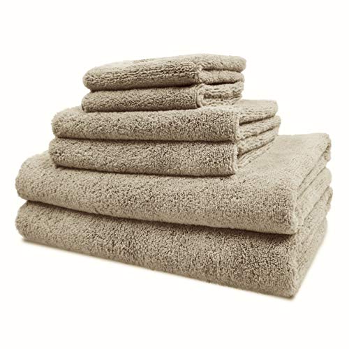 Polyte Oversize, 60 x 30 in., Quick Dry Lint Free Microfiber Bath Towel Set, 6 Piece (Beige)