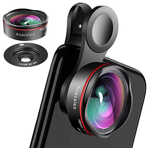 Phone Camera Lens for iPhone and Android, Wide Angle & Macro Lens (Screwed Together) Cell Phone Lens for iPhone X XR XS Max 8 7 6S Plus Samsung S9 S8 and Android Phone (New Black)