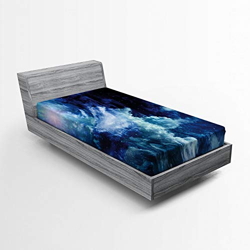 Ambesonne Space Fitted Sheet, Nebula Gas Cloud on Celestial Sphere Universe Themed Infinity Design Galaxy Art Print, Soft Decorative Fabric Bedding All-Round Elastic Pocket, Twin Size, Blue