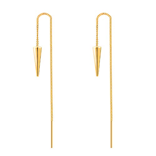 VU100 14k Solid Gold 925 Sterling Silver Threader Long Chain Round Earrings for Women Teen Girls, Plated Dainty Bar Drop Dangle Earrings Hypoallergenic for Sensitive Ears, Piercing Dangle Arrow, Spike, Cone Earrings Valentine's Day Birthday Gif