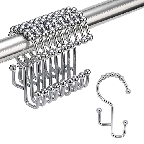 Book Cover Amazer Shower Curtain Hooks with Double Different Heights, Stainless Steel Rust-Resistant Easily-Glide Shower Rings for Bathroom Shower Rods Curtains, Polished Chrome, Set of 12 Hooks