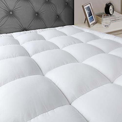 JEAREY California King Mattress Pad Cover Stretches up 8-21" Deep Pocket - Cooling Overfilled Quilted Fitted Mattress Topper Pillowtop with Snow Down Alternative