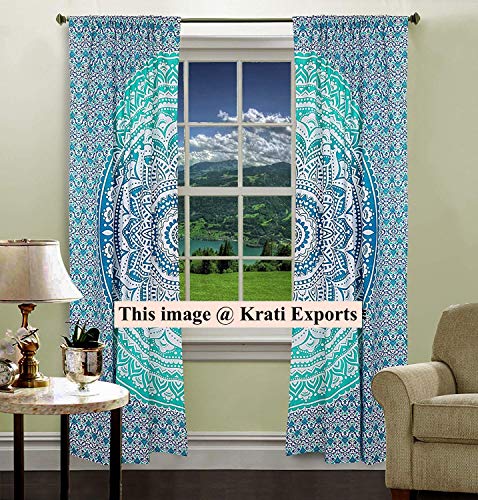 Book Cover Krati Exports Bohemian Beautiful Ombre Color Mandala Curtain Panels (Green)