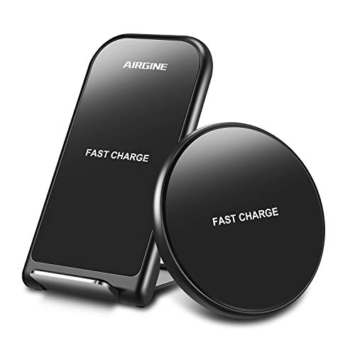 AIRGINE Wireless Charger, [2 Pack] 10W QI Fast Wireless Charger Pad Stand, Compatible with iPhone 11/11 Pro/11Pro MAX/XS Max/XR/XS/X/8, Samsung Galaxy S10/S10p/S10E/S9 and More(No AC Adapter)