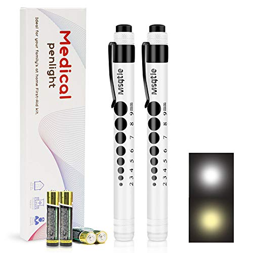 Pen Light, Msqtie Nurse Pen Light Medical Penlight with Pupil Gauge for Nurse Doctor Nursing Student Free Batteries 2Pcs White