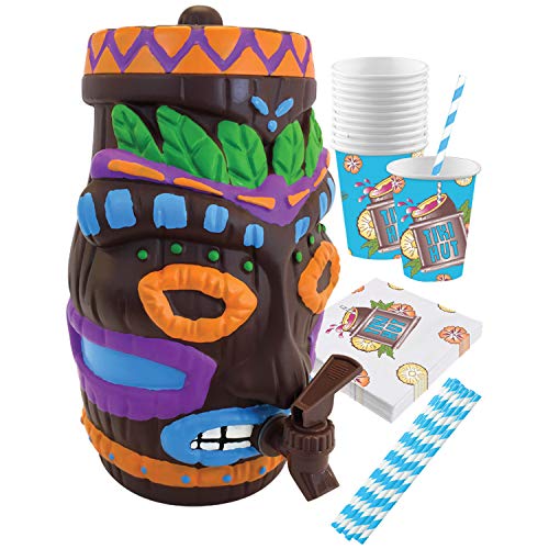Island Genius Plastic Tiki Drink Dispenser Party Pack, Hawaiian Luau Party Decoration Supplies