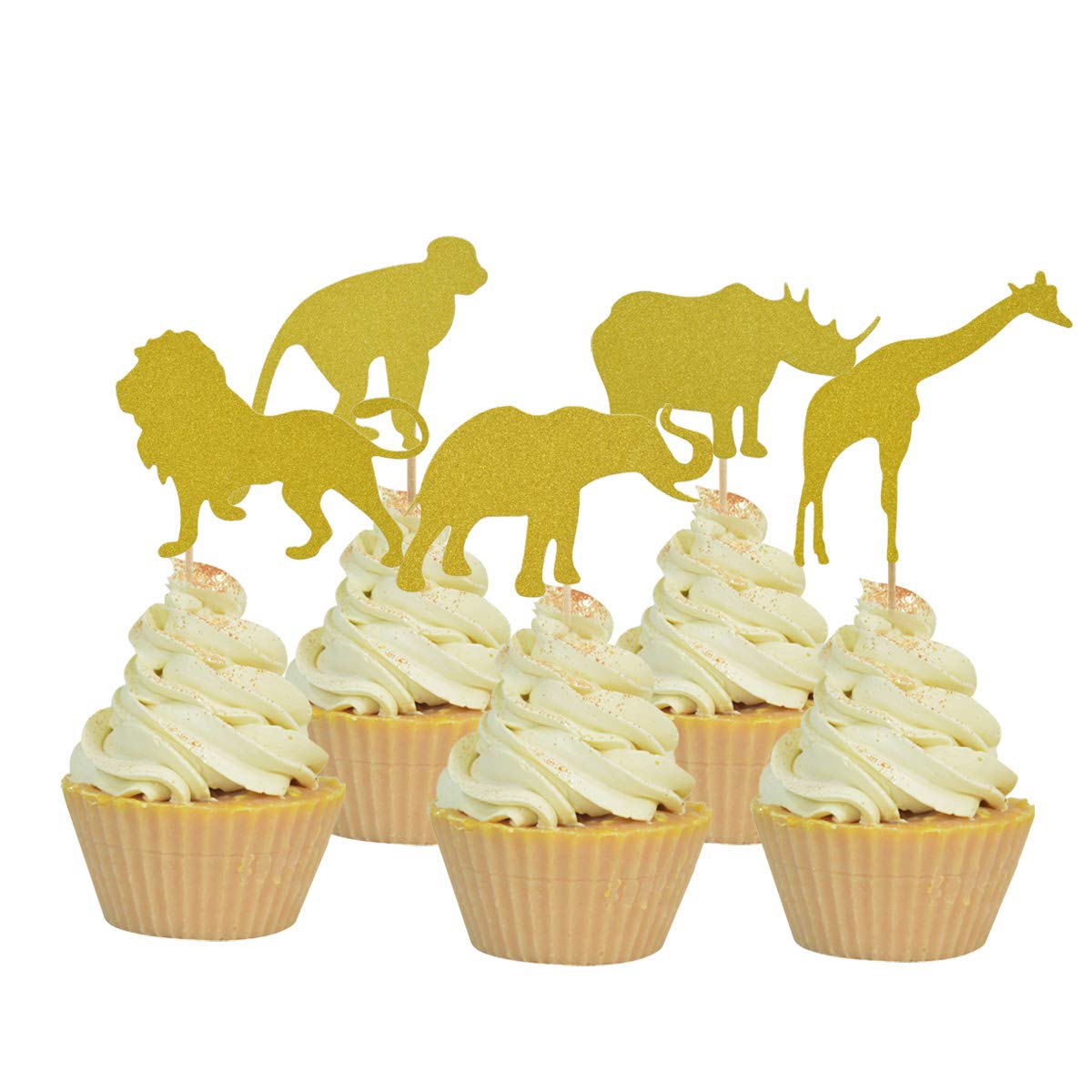 VIPbuy 50 Pack Cute Animal Cake Cupcake Toppers Cupcake Picks Decorations Gold Glitter for Jungle Safari Animal Themed Baby Shower Birthday Party