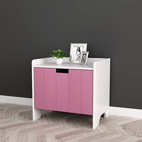 Book Cover White and Pink Finish Kids Room Nightstand Side End Table with Drawer for Books