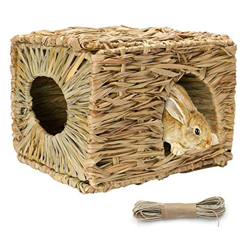 Book Cover Tfwadmx Rabbit Grass House - Natural Hand Woven Seagrass Play Hay Bed, Hideaway Hut Toy for Bunny Hamster Guinea Pig Chinchilla Ferret