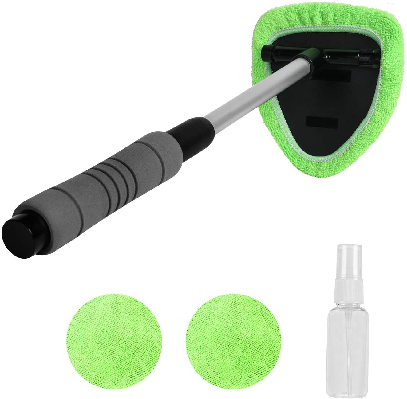Book Cover X XINDELL Windshield Cleaner -Microfiber Car Window Cleaning Tool with Extendable Handle and Washable Reusable Cloth Pad Head Auto Interior Exterior Glass Wiper Car Glass Cleaner Kit (Extendable) Green