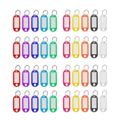 Book Cover 200 Pcs Plastic Key Tags with Split Ring Label Window, Keychain ID Name Tags, Assorted Colors