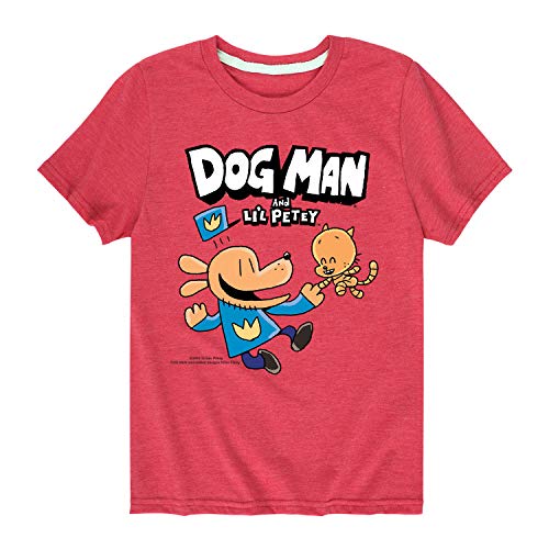 Book Cover Dog Man and Lil Petey - Youth Short Sleeve Tee Heather Red