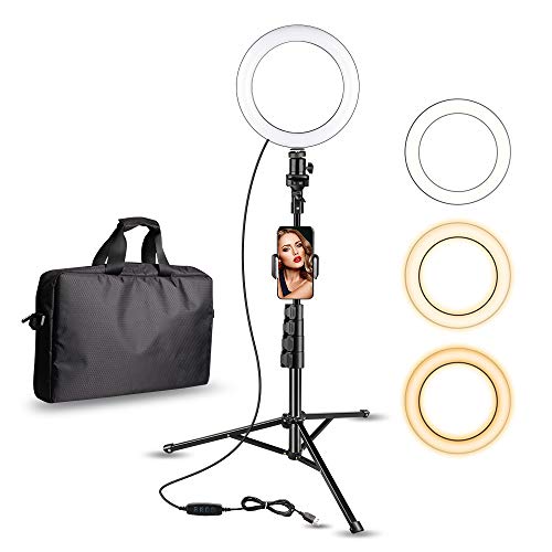 Aureday 8" Selfie Ring Light with Cell Phone Holder, LED Lightning Tripod Stand with Carry Bag for Makeup & YouTube Stream, Compatible with iPhone & Android Phone