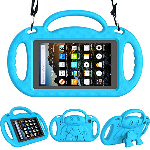 TIRIN Kids Case for All-New Fire 7 2019/2017, Fire 7 2019 Kids Case - Shock Proof Smart Handle Stand Kids Case with Shoulder Strap for All-New Amaozn Fire 7 2019/2017 Release Tablet, Blue
