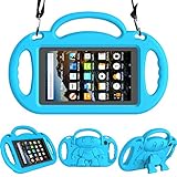 TIRIN Kids Case for All-New Fire 7 2019/2017,Fire 7 2019 Kids Case-Shock Proof Smart Handle Stand Kids Case with Shoulder Strap for All-New Amaozn Fire 7 2019/2017 Release Tablet, Blue