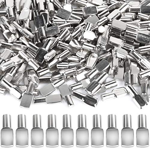 FANDAMEI 200 PCS 5mm Shelf Pins, Shelf Pegs, Metal Nickel Shelf Pins, Shelf Support Pegs, Cabinet Shelf Pegs, Shelf Pegs for Shelves, Shelf Pins 5mm, Spoon Shaped Cabinet Support Pegs Holder