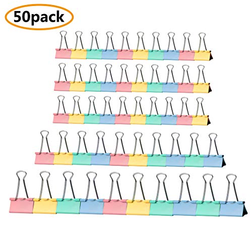 Binder Clips Paper Clamp Assorted Size 50pcs, Large, Medium, Small, 3 Sizes, Multicolor | Customized for You
