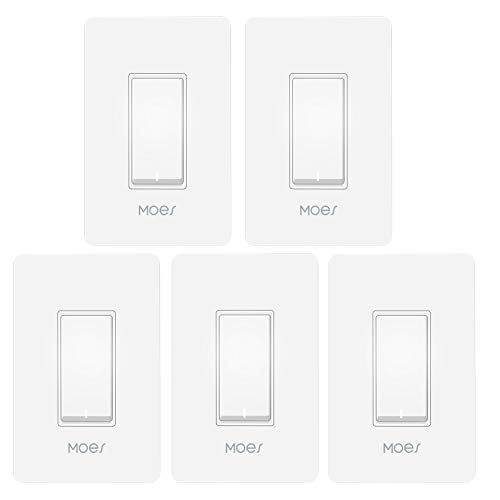 Case of 5 Packs,MOES WiFi Smart Light Switch,Smart Life/Tuya APP Remote Control,Compatible with Alexa Google Home for Voice Control,No Hub Required ETL Listed(Standard Size)