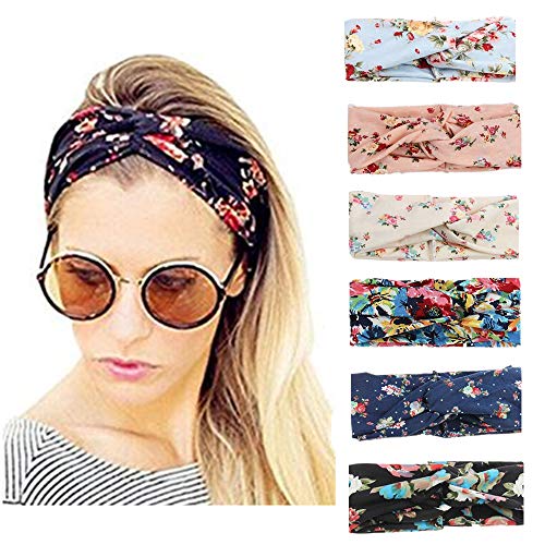 Dlala 6 Pack Women Headbands Elastic Turban Head Wrap Boho Floal Criss Cross Hair Band (Boho Floal A)
