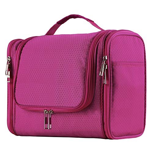 Extra Large Capacity Hanging Toiletry Bag for Men & Women, Portable Waterproof Bathroom Shower Bag, Lightweight Dopp kit Shaving Bag, Sturdy Metal Hook Organizer Makeup Bag (Pink)