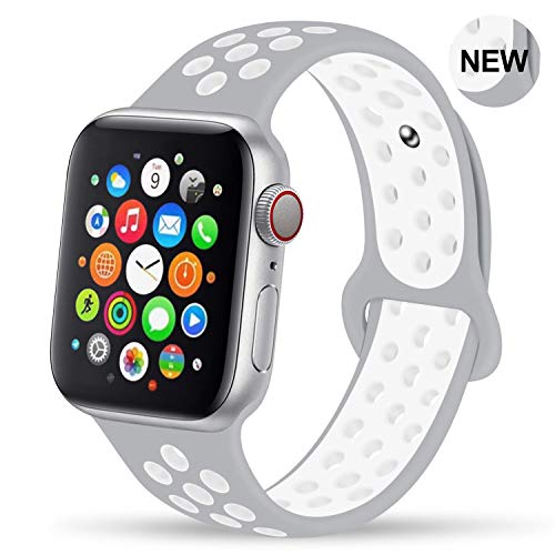 Book Cover GZ GZHISY Newest Band Compatible for Apple Watch Bands 38mm 40mm, Soft Silicone Sport Band Replacement Wristband, Compatible for iWatch Apple Watch Series 5/4/3/2/1,Pure Platinum/White 38/40SM