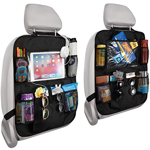 Reserwa Car Backseat Organizer 2 Pack Waterproof and Durable Car Seat Organizer Kick Mats Muti-Pocket Back Seat Storage Bag with Touch Screen Tablet Holder for Toy Bottle Snacks Books