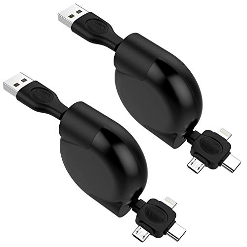 Retractable Multi Charging Cable, 2Pack 3.3ft Universal 3 in 1 Multiple Ports Devices USB Charger Cord Adapter with iOS/Micro/Type-C Connectors Support Data Sync Quick Fast Charge for Phones Tablets