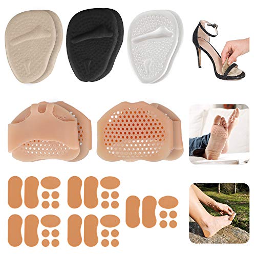 AMAZECO 3 Pair Metatarsal Pads Ball of Foot Cushions, 2 Pairs Silicone Foot Pads, 5 Sheet Moleskin Tape Flannel Adhesive Pads Toe Separators Stretchers All Day Pain Relief