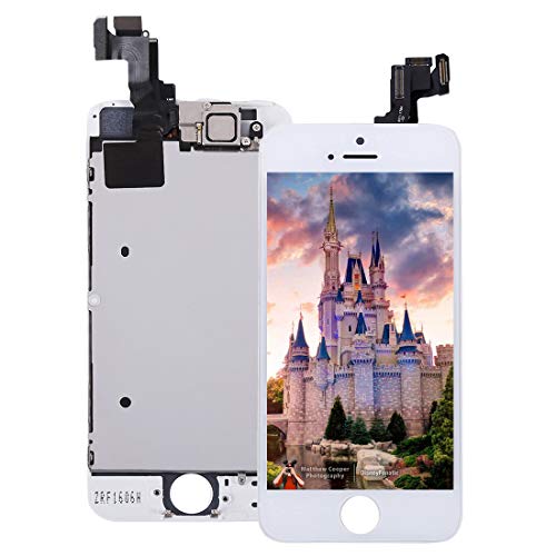 Pre-Assembled Screen Replacement for iPhone 5s White, LCD Display and Touch Screen Digitizer Replacement for A1453, A1533, A1457, A1530 w/Facing Proximity Sensor, Ear Speaker, Front Camera and Tools