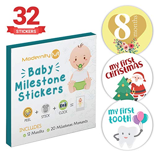 Baby Milestone Stickers (Set of 32) | Track Newborn Months | Holidays & Moments