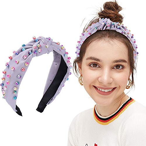 OAOLEER Colorful pearl headband Womens Beads Vintage Twisted Faux Knotted Wide Hair Hoop Velvet Headband Hairband Hair Accessories