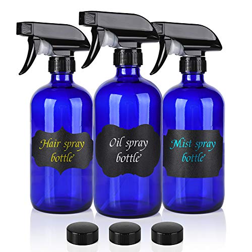 HAOERMEI 16oz Blue Glass Spray Bottles,3 Pack Empty Spray Bottle Refillable Containers for mixing Essential Oils,Hair & Cleaning Products,Aromatherapy,Natural Air Freshener,Plants
