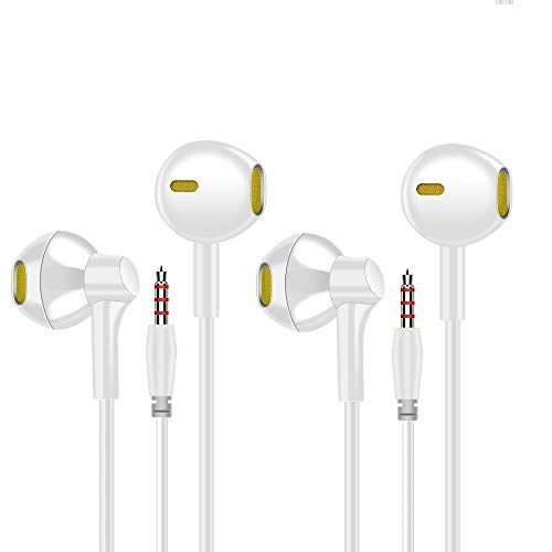 EXECCZO 2-Pack Android Headphones Earphones Earbuds with Microphone,Wired 3.5mm Earphones with Stereo for iPhone/iPad/Samsung Galaxy/LG/Huawei/Sony/HTC and More Android Smartphones (White)