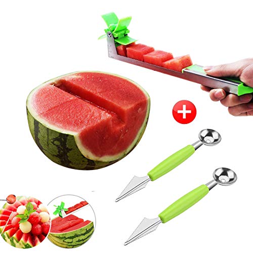 Book Cover Watermelon Slicer,Neworld Stainless Steel Watermelon Cutter Knife Corer Fruit Vegetable Tools new Kitchen Gadgets with 2 Cantaloupe Fruit Slicer