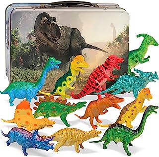 Book Cover 3 Bees & Me Dinosaur Toys for Boys and Girls with Storage Box - 12 Large 6 Inch Reallistic Toy Dinosaurs & Case - Dino Gift for Kids Age 3-5 5-7 8-12