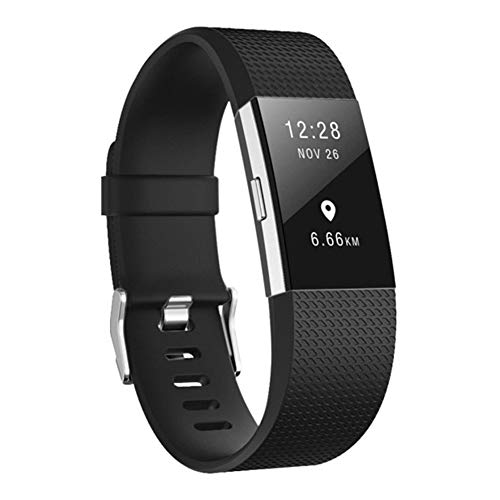 Smasy Replacement Bands Compatible with Fitbit Charge 2, Soft Silicone Adjustable Sport Wristbands Small Large (Black, Large(6.7"-8.1"))