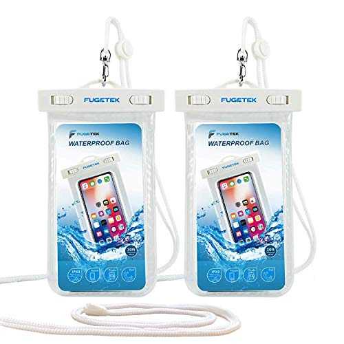 Fugetek Waterproof Case Dry Bag Cell Phone Pouch, IPX8, Universal, Compatible with iPhone 11, XR/XS Max, XS/X, 8/8P, Android, Pixel, HTC Smartphones, for Travel, Beach, Pool, Hiking,(2 Pack)