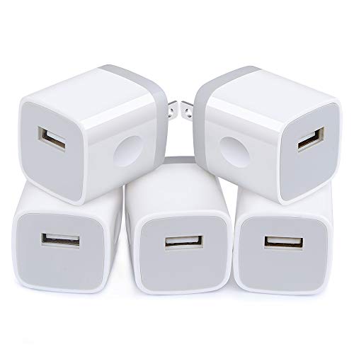Single Port USB Charging Plug, 5Pcs/1Amp Charging Power Block Adapter Station Charging Cube Compatible iPhone X 8 6S 6 Plus SE 4S Samsung Galaxy Note 20 S20 Ultra S10 Plus,A10e A01 A20 A50 A51