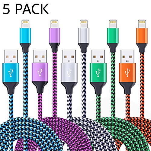 Book Cover SyncTech Phone Cable Charger 3FT 5 Pack Cord Nylon Braided USB Syncing Fast Charging Compatible with Phone XS MAX XR X 8 8 Plus 7 7 Plus 6s 6s Plus 6 6 Plus (A.) 5 Pack - 3 Feet