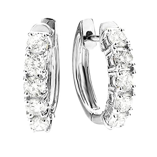 Houston Diamond District 1 to 5 Carat Five Stone Diamond Hoop Huggie Earrings 14K Gold Ultra Premium Collection 14K White Gold 5 Carat