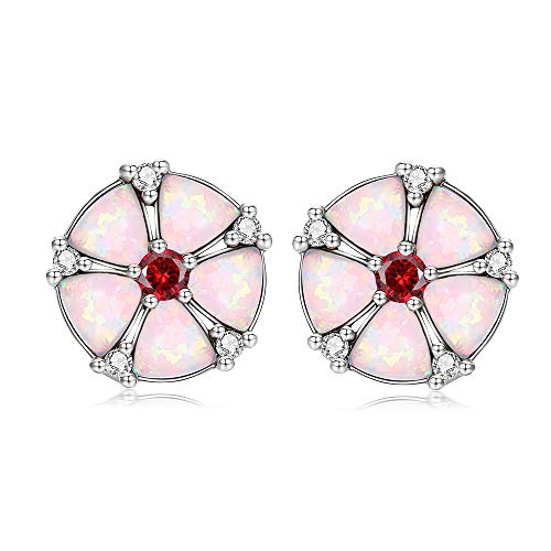 Fardrew Flower Opal Earrings Stud, 18K White Gold Plated Sliver, Topaz Zircon Rhodium Plated Hypoallergenic Women Jewelry Gemstone Stud Earrings