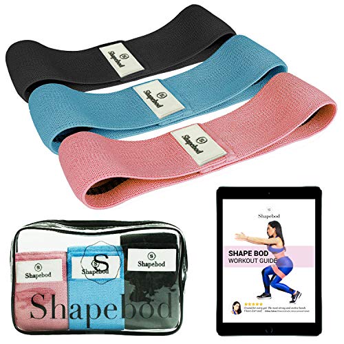 Book Cover Shape Bod Booty Bands â€“ Set of 3 Glute Bands for Gym or Home Workout â€“ Non-Slip Fabric Resistance Bands for Women â€“ Transparent Case and Workout Guide Included â€“ 3 Adjustable Levels